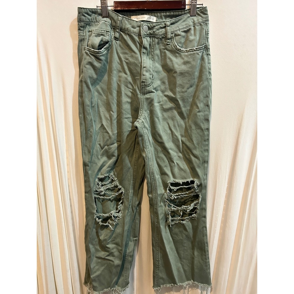 Altar'd State Olive Green Distressed Cropped Jeans Size 27